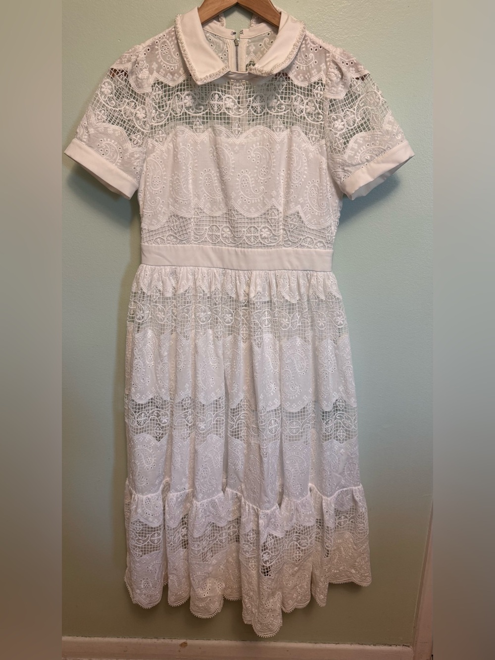 White Lace Maxi Dress with Peter Pan Collar